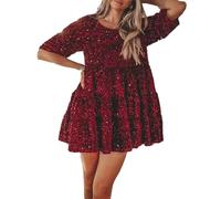 FM2018XSL Robe Scintillante, Paillettes été Courte Robe de Tunique à Couches pour Les Femmes Soirée Club