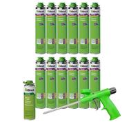FM230 Lot de 12 mousses de construction pour fenêtres et façades Plus jusqu'à 30 % flexible, haute isolation phonique et thermique, 750 ml, combinés (avec nettoyant AA290 + pistolet à mousse Illbruck,