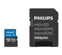 Philips Ultra Pro Carte microSDXC 64 Go + SD adapteur UHS-I U3, Vitesse de Lecture jusqu'à 100 Mo/s, A1 Fast App Performance, V30, Carte mémoire pour Smartphones, Tablette, PC, vidéo 4K UHD