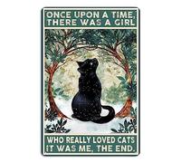 Fmcmly Black Cat Decor Plaque décorative en métal avec inscription Once Upon a Time There was a Girl Who Really Loved Cats - Cadeau pour femme et fille - Pour maison, cuisine, chambre à coucher,