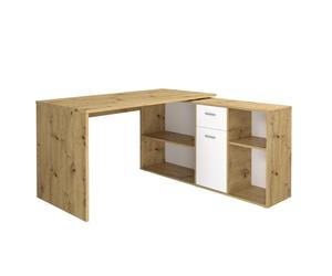 FMD Furniture 353-001 Combinaison d'angle de Bureau en Finition chêne Artisan Imitation Blanc Dimensions Table env. 136 x 75 x 68 cm Dimensions de l'étagère env. 137 x 71 x 33 cm