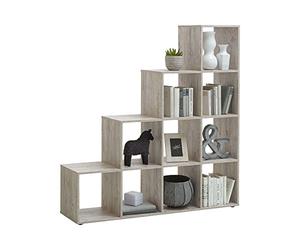 FMD furniture Bibliothèque en Forme d'escalier, Séparateur de pièces, avec 10 Compartiments, en chêne Sable 138,5 x 141,5 x 32,6 cm (H x L x P) 248-002E