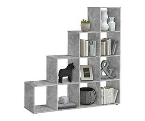 FMD furniture Bibliothèque en Forme d'escalier, Séparateur de pièces, avec 10 Compartiments en Gris Béton 138,5 x 141,5 x 32,6 cm (HxLxP) 248-002E