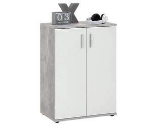 FMD furniture Commode Buffet 60x 35 x 83 cm en Décor Beton LA/Blanc 2 Portes et Plateaux Réglables, avec Fond