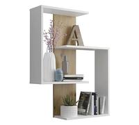 FMD furniture Etagère Murale 65 x 85 x 20 cm Décor Blanc/Chêne Artisan Bibliothèque Murale Solide avec 4 Plateaux