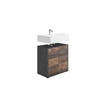 FMD furniture Meuble sous Vasque Meuble de Salle de Bain 60 x 59 x 33 cm Décor Matera/Old Style foncé avec Double Portes et Plateaux Réglables