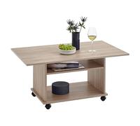 FMD furniture Table Basse Table de Salon Chêne LxHxP Env. 100 X 60 X 44 Cm avec Double Plateau, Mobile sur roulettes