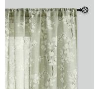 Fmfunctex Lot de 2 Panneaux de Rideaux Transparents Verts pour Salon, Rideaux de fenêtre en Lin mélangé avec imprimé Fleurs Blanches de 160 cm, Sauge, Passe-Tringle