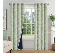 FMFUNCTEX Lot de 2 Rideaux 100% occultants à Motif Floral pour Chambre à Coucher, Vert Sauge, 213,4 cm de Long, pour Salon, Rideaux à Isolation Thermique avec œillets de Style Ferme, Blanc sur Vert