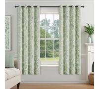 Fmfunctex Lot de 2 rideaux occultants à œillets pour chambre à coucher et salon, chambre d'enfant, motif floral vert, rideaux de fenêtre à isolation thermique, blanc sur vert, 183 cm