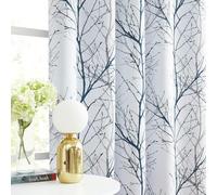Fmfunctex Lot de 2 rideaux occultants à œillets pour chambre à coucher et salon Motif branches bleues et grises 127 cm de large