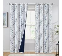 Fmfunctex Lot de 2 Rideaux occultants à œillets pour Chambre à Coucher et Salon, Triple Tissage, économie d'énergie, 213,4 cm de Long, Motif Branches d'arbre Bleu-Blanc