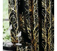 FMFUNCTEX Lot de 2 rideaux occultants entièrement occultants en feuille d'aluminium dorée et noire pour chambre à coucher, rideaux thermiques à triple tissage avec motif d'arbre métallique pour salon, 213,4 cm