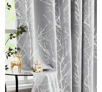 FMFUNCTEX Lot de 2 rideaux occultants gris à motif de branches argentées pour chambre à coucher, salon - 243,8 cm de long - Impression métallique - Pour chambre d'amis - Économie d'énergie - Traitement thermique de fenêtre