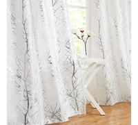 Fmfunctex Lot de 2 rideaux semi-transparents blancs et argentés pour chambre à coucher, 137 cm, rideaux de fenêtre texturés en lin filtrant la lumière, rideaux de fenêtre pour salle à manger, salon