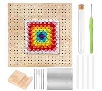 FMGKSDF Planche de Blocage pour Granny Square, Planche de Blocage en Bois Fabriquée à la Main, Projets de Crochet, Planche de Blocage en Bois au Crochet, avec 20 Aiguilles en Acier Inoxydable, 5 Aigui