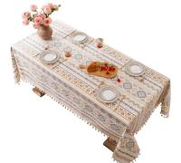 FMIYJUN Nappe rectangulaire bohème avec pompons imperméable et résistante à l'huile pour cuisine, salle à manger, pique-nique (140 x 200 cm)