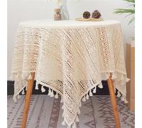 FMIYJUN Napperons carrés au Crochet Beige Nappe de Table en Coton Vintage Dentelle Nappe de Cuisine Nappe bohème nappes pour fête, Banquet, Salle à Manger, décorations de Mariage