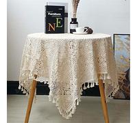 FMIYJUN Nappes carrées en crochet beige - Nappe vintage en coton - Nappe en dentelle pour cuisine - Nappe bohème pour fête, banquet, salle à manger, décoration de mariage