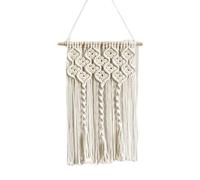 FMIYJUN Tapisserie tissée à la main avec pompons en coton beige bohème - Décoration murale pour appartement, salon, chambre à coucher, dortoir (type B)