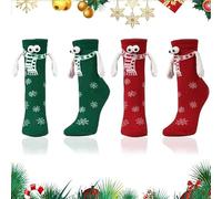FMKLDENA Lot de 2 Paires Chaussettes de NoëL Magnétiques, Chaussette Aimantée de Noël pour Couples, Magnetic Hand Holding Socks Femme et Homme, Couple Magnétique, Cadeau Noel Donner Couple Ami
