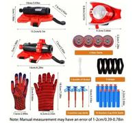 FMKLDENA Lot de 3 Gant de Lanceur Spider, Spider Launcher, Jouets de Poignet Lanceur de Héros, Lance Toile Spider avec Fléchettes à Ventouse et Frisbee, Gants Spider Hero pour Enfants Cosplay