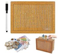 FMKLDENA Tirelire en bois, rétro, boîte de rangement, réutilisable, avec objectif d'épargne et chiffres à cocher, tirelire cochon avec marqueur, pour aider les enfants à économiser l'habitude