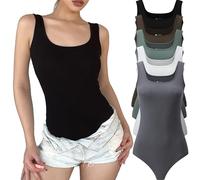 FMNNNN Lot de 5 bodies sans manches à col carré pour femme - Body côtelé sans manches à double doublure, 5 pièces : noir/blanc/café/vert/gris, Medium