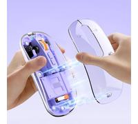 FMOUSE Creative Souris sans fil fine transparente avec coque magnétique, 3 modes (double Bluetooth + USB), bouton DPI et bureau One-Touch pour MacBook/PC/iPad/ordinateur portable Violet