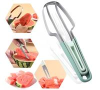 FMOYSIEN Coupe-pastèque 3 en 1 en acier inoxydable - Coupe-pastèque - Coupe-pastèque - Moule à sucettes glacées - Fourchette à pastèque - Outil de coupe de fruits pour ustensiles de cuisine