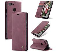 FMPC Coque Compatible pour Huawei P Smart 2018 PU Étui Housse en Cuir TPU Silicone Ultra-Mince avec Carte Fente Coque Fermeture Magnétique Flip Cover pour Huawei P Smart 2018, Vin Rouge