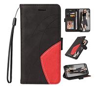 FMPCUON Coque Compatible avec Vivo Y55 5G,Bicolore Housse en Cuir Vivo Y55 5G,PU Flip Cover Étui à Rabat Portefeuille Protection Pochette Protecteur Case,Noir