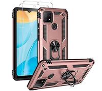 FMPCUON Coque pour Huawei Mate 20 avec 2 Verre Trempé, Anneau Support Militaire Anti-Chute Renforcée Bumper Antichoc TPU Souple et PC Rigide Protection Etui Or Rose