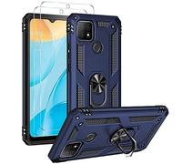 FMPCUON Coque pour Huawei Nova 5T/Honor 20 avec 2 Verre Trempé, Anneau Support Militaire Anti-Chute Renforcée Bumper Antichoc TPU Souple et PC Rigide Protection Etui Bleu