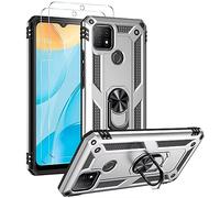 FMPCUON Coque pour Huawei P Smart 2019/Honor 10 Lite avec 2 Verre Trempé, Anneau Support Militaire Anti-Chute Renforcée Bumper Antichoc TPU Souple et PC Rigide Protection Etui Couleur Argent