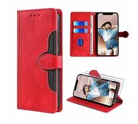 FMPCUON Coque pour Nokia 7.1,Housse Portefeuille Nokia 7.1,Wallet Étui en Cuir Flip Case Premium Protection Cover + Verre trempé * 2,Rouge