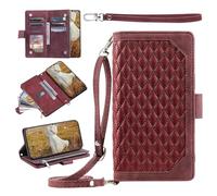 FMPCUON Coque pour Oppo A72 5G/A73 5G/A53 5G avec 7 Cartes emplacements,Bracelet,Protection Etui Housse Premium en Cuir PU,Zippé Pochette Portefeuille,Fermeture Magnétique, Rouge foncé