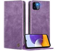 FMPCUON Coque pour Samsung Galaxy A22 5G, Luxe Cuir de Housse Portefeuille Etui Conception Rétro [Fonction Support] Flip Case Compatible avec Samsung Galaxy A22 5G, Pourpre