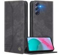 FMPCUON Coque pour Samsung Galaxy M54 5G, Luxe Cuir de Housse Portefeuille Etui Conception Rétro [Fonction Support] Flip Case Compatible avec Samsung Galaxy M54 5G, Noir