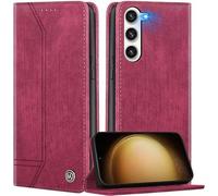 FMPCUON Coque pour Samsung Galaxy S24 Plus, Luxe Cuir de Housse Portefeuille Etui Conception Rétro [Fonction Support] Flip Case Compatible avec Samsung Galaxy S24 Plus, Vin Rouge