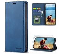 FMPCUON Coque pour Xiaomi Redmi 10C 4G,et 2 × Verre trempé,Flip Case Pochette Fermeture Magnétique avec Fente pour Carte,Bleu