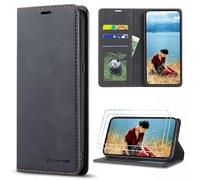 FMPCUON Coque Samsung Galaxy A81 / Note 10 Lite Etui en Cuir PU Portefeuille Housse Wallet Case Pochette Cover Coquille Socle Rabattable Béquille +2* Protecteur D'écran en Verre Trempé, Noir