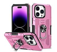 FMPCUON Étui Style Militaire Compatible avec Xiaomi Redmi Note 9S Coque,360°Ring Stand pour Support Voiture Magnetique,Housse de Protection Dure Hardcase & Cover Silicone,Rose