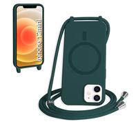 FMPCUON Magnétique Coque avec Cordon pour iPhone 12/12 Pro, [Compatible avec MagSafe] Etui Collier Réglable Téléphone Étui Portable Lanyard Case Protection Complète Cover,Vert