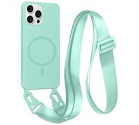 FMPCUON Magnétique Coque avec Cordon pour iPhone 12/12 Pro, [Compatible avec MagSafe] TPU Bumper Silicone Etui Housse avec Cordon Réglable Lanyard Case,Vert Clair