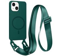FMPCUON Magnétique Coque avec Cordon pour iPhone 12 Mini, [Compatible avec MagSafe] TPU Bumper Silicone Etui Housse avec Cordon Réglable Lanyard Case,Vert