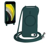FMPCUON Magnétique Coque avec Cordon pour iPhone 6/7/8/SE 2020/SE 2022, [Compatible avec MagSafe] Etui Collier Réglable Téléphone Étui Portable Lanyard Case Protection Complète Cover,Vert