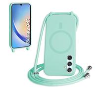FMPCUON Magnétique Coque avec Cordon pour Samsung Galaxy A34, [Compatible avec MagSafe] Etui Collier Réglable Téléphone Étui Portable Lanyard Case Protection Complète Cover,Vert Clair