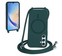 FMPCUON Magnétique Coque avec Cordon pour Samsung Galaxy A34, [Compatible avec MagSafe] Etui Collier Réglable Téléphone Étui Portable Lanyard Case Protection Complète Cover,Vert
