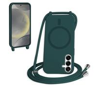 FMPCUON Magnétique Coque avec Cordon pour Samsung Galaxy S24 FE, [Compatible avec MagSafe] Etui Collier Réglable Téléphone Étui Portable Lanyard Case Protection Complète Cover,Vert